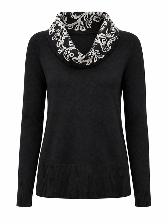 White House Black Market Sweaters - WHITE HOUSE BLACK MARKET | Black Metallic Floral Cowl Neck Wool Blend Sweater XL